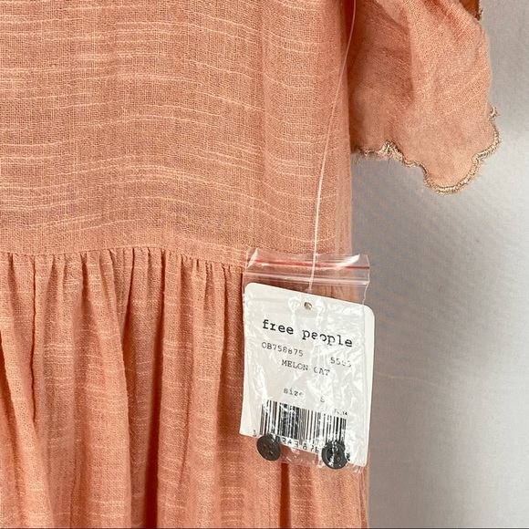 FREE PEOPLE MELON CAT Embroidered Tiered  Casual Mini Dress Size SP - Picture 6 of 11